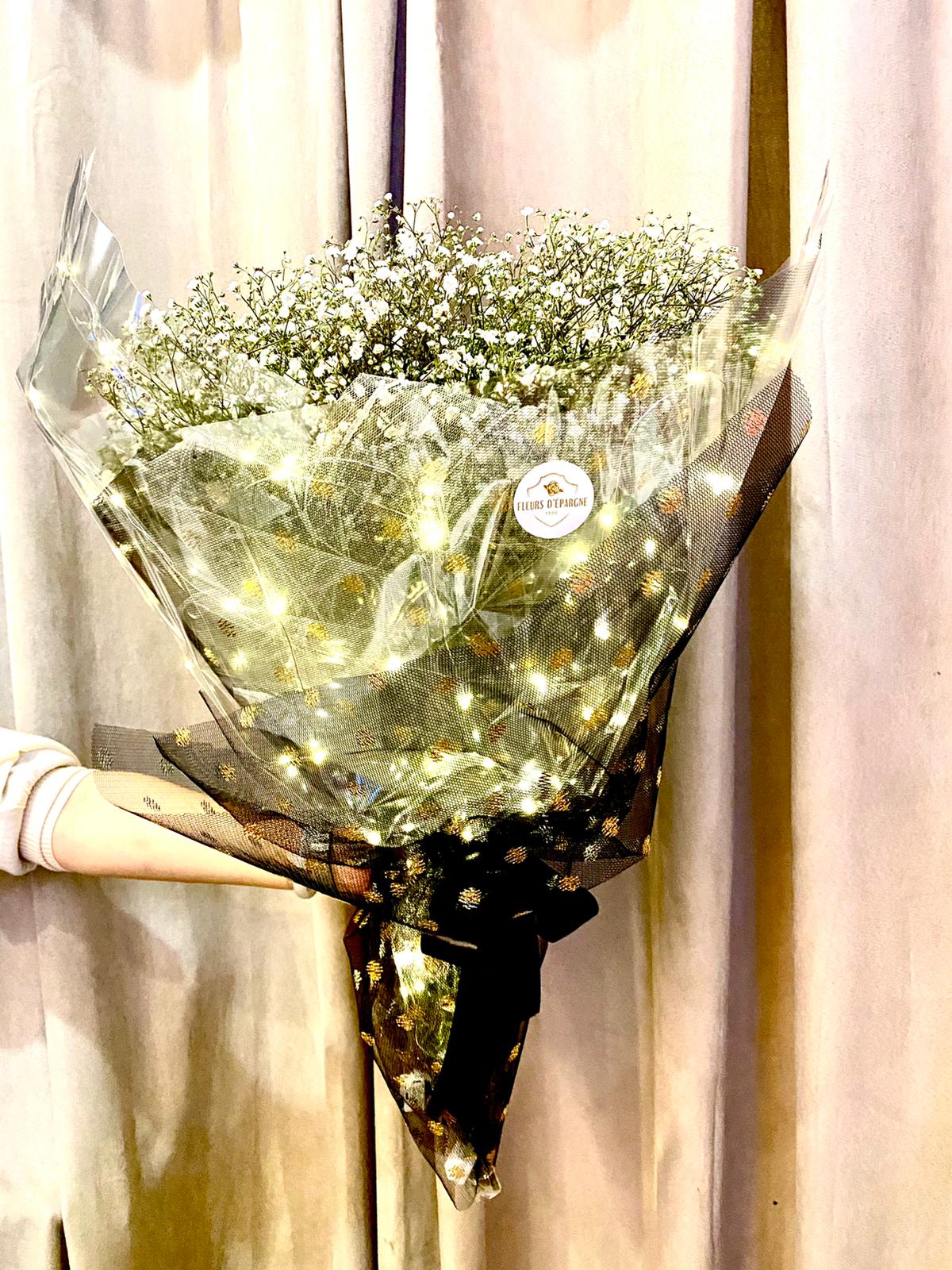 Baby's Breath Bouquet with LED Lights-Fresh Flowers