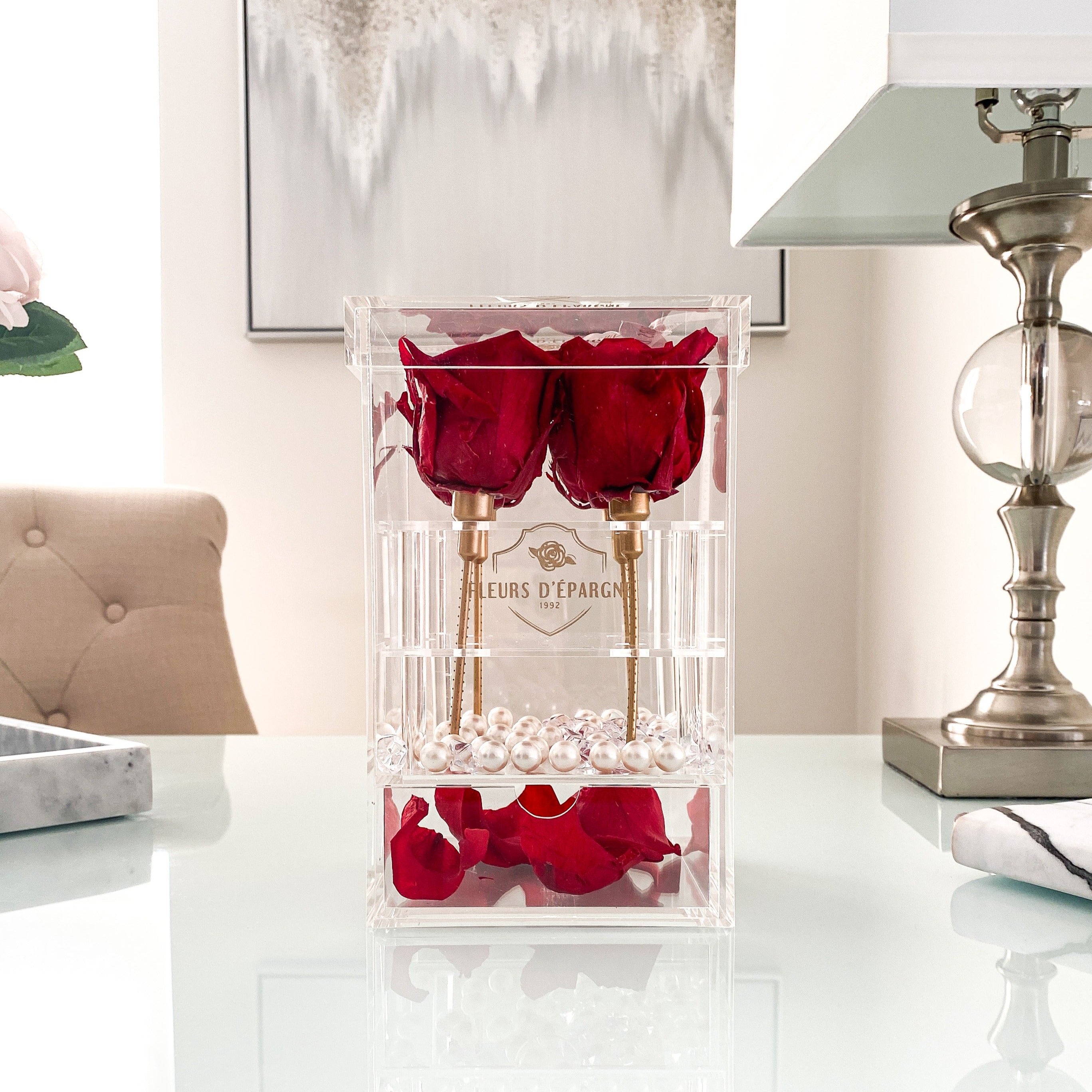 Jumbo 4 Rose Crystal Box with Drawer - 3 Year Flowers