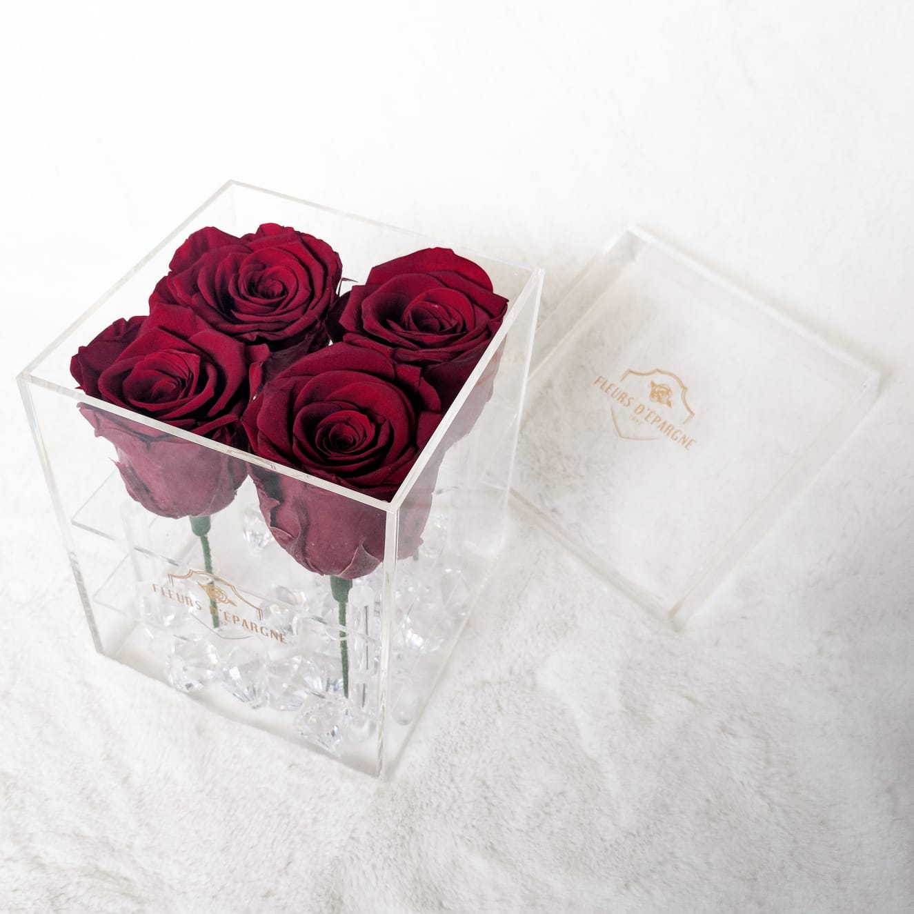 Jumbo 4 Rose Crystal Box with Drawer - 3 Year Flowers