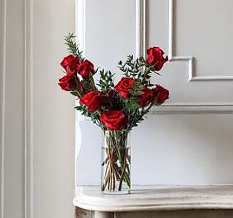 Classic Dozen Red Roses in Tall Vase - Fresh Flower