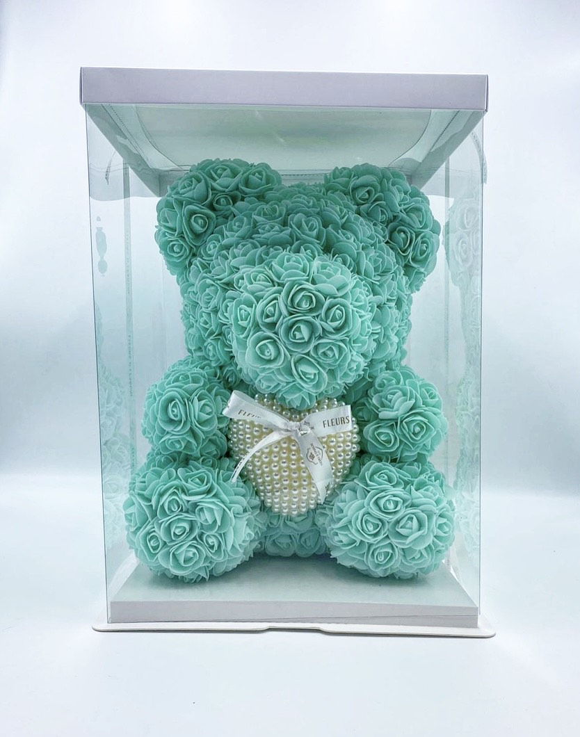 Teal rose bear on sale