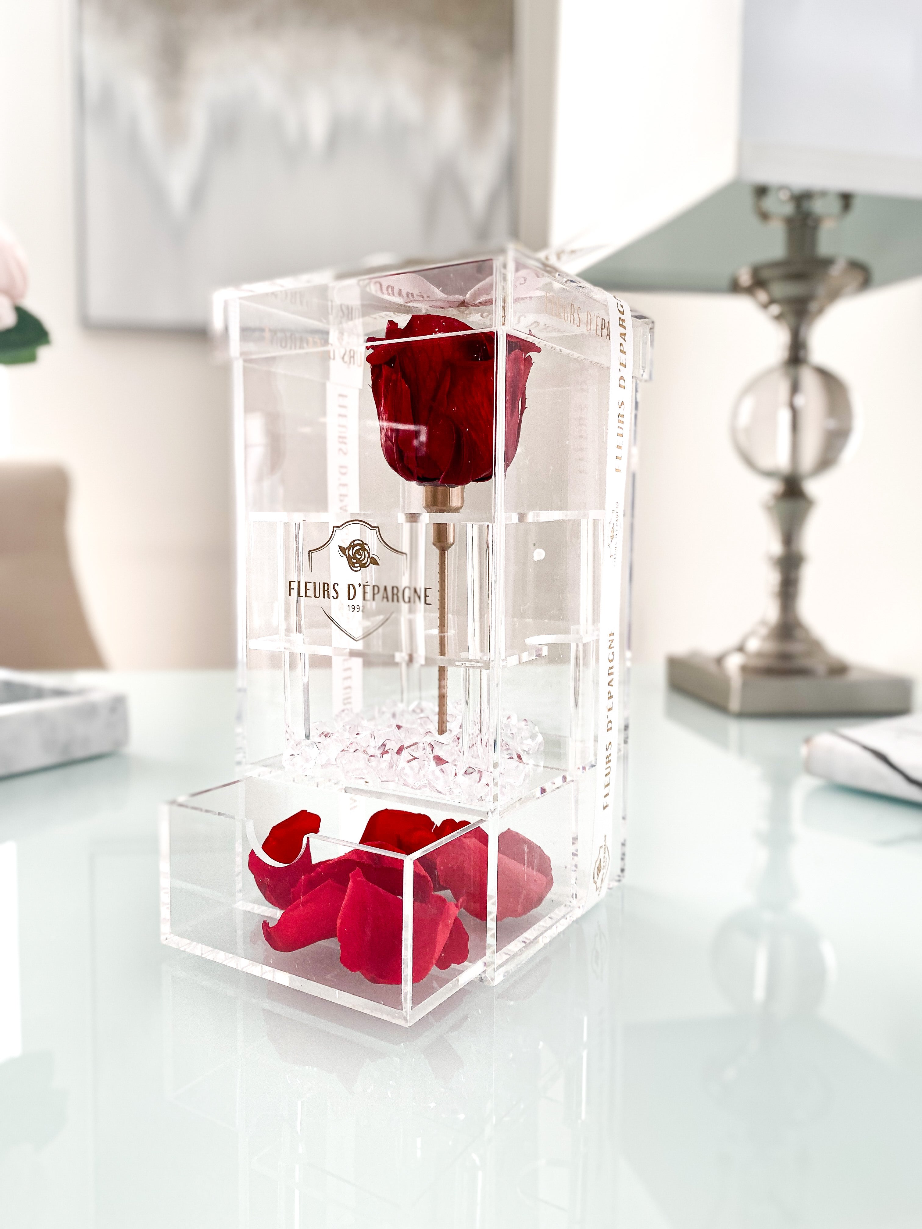 Purest Crystal Box with Long Stemmed 3 Year Rose