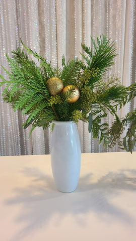 Holiday Arrangement with Ornaments in Vase - Fresh Flowers