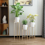 Set of 3 gold stand planters