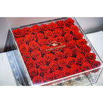 Our 49 Rose Crystal Box comes in a luxurious, crystal-clear acrylic material arranged with double the amount of our Original Crystal Box