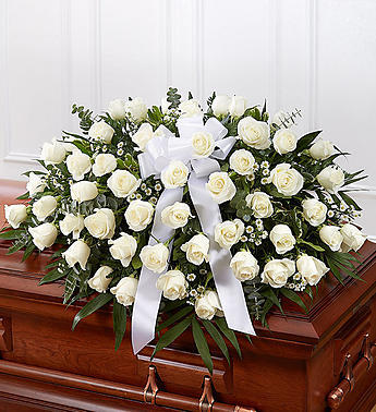 White Rose Casket Spray-Fresh Flowers